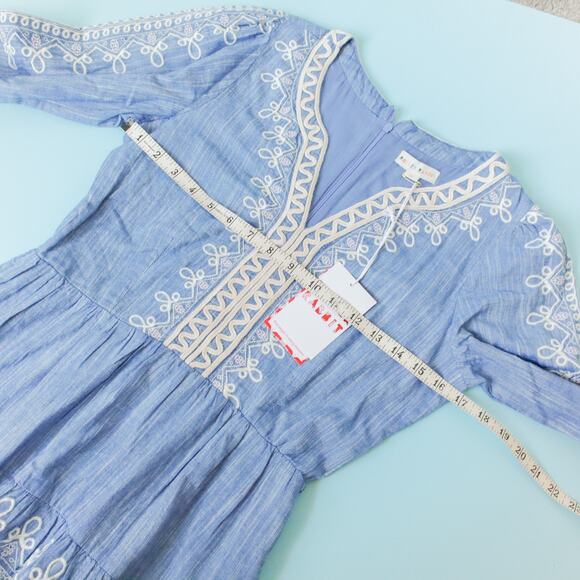 NEW Roller Rabbit Indera Naema Embroidered Mini Dress Womens XSmall Chambray - Picture 5 of 9